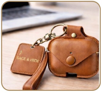 Leather AirPods Case with Keychain – Leather AirPods Case with Convenient Keychain Attachment